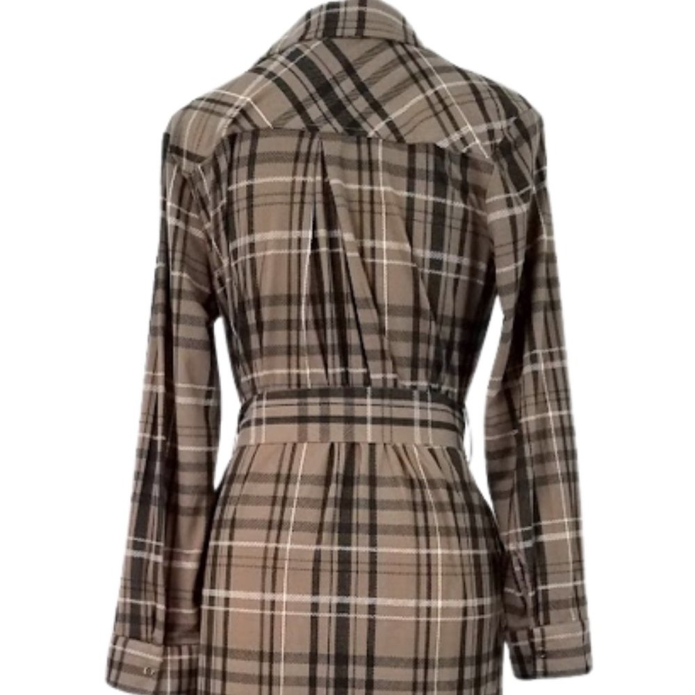 G.I.L.I. GOT IT LOVE IT Tan & Black Plaid Snap-Front Maxi Dress - Women's SP - Picture 4 of 6